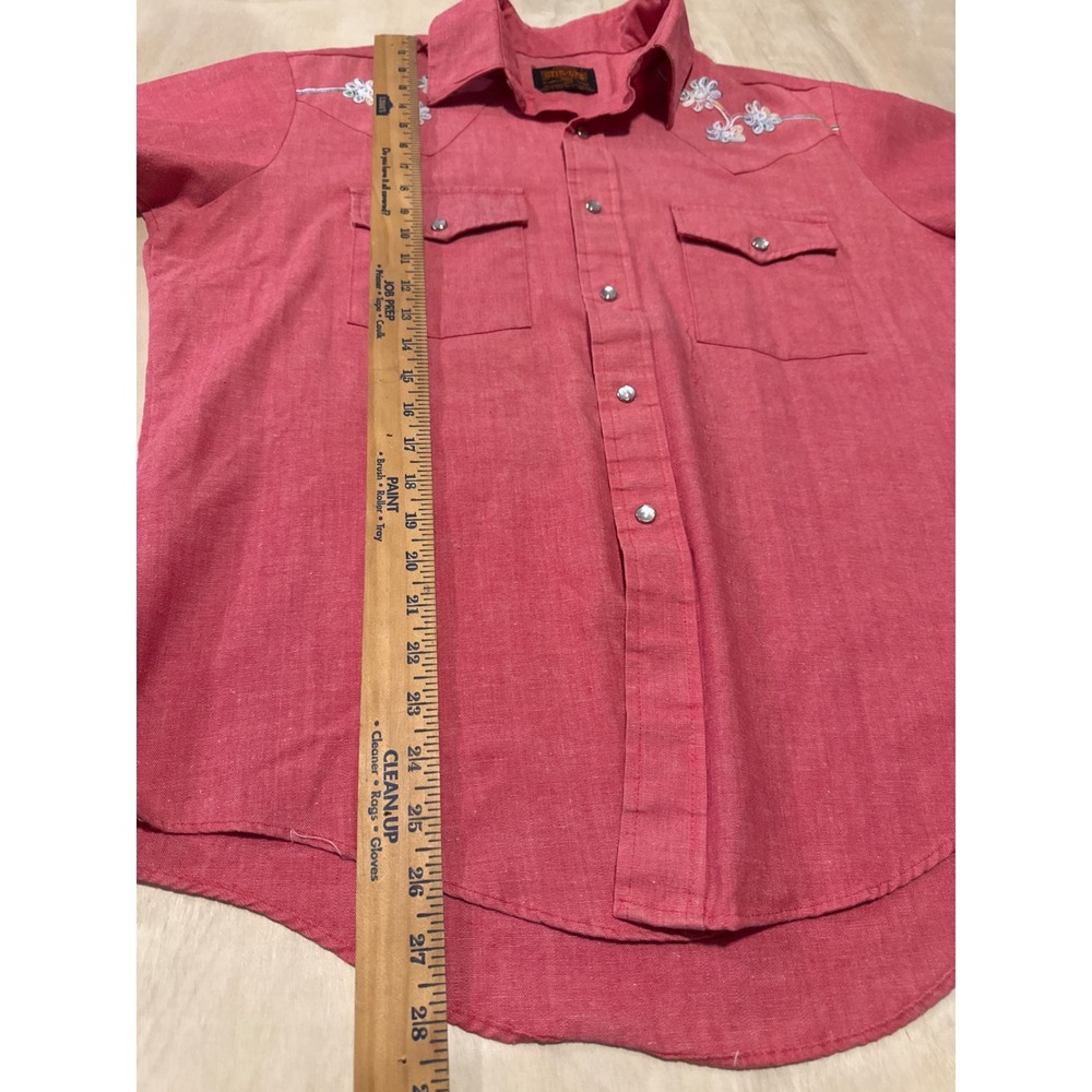 Vintage Stir-Ups Western Pearl Snap Shirt Mens Large Pink Embroidered USA Made - Picture 5 of 7